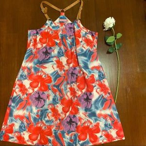 D&Jeans colorful floral dress with brown leather straps size M
